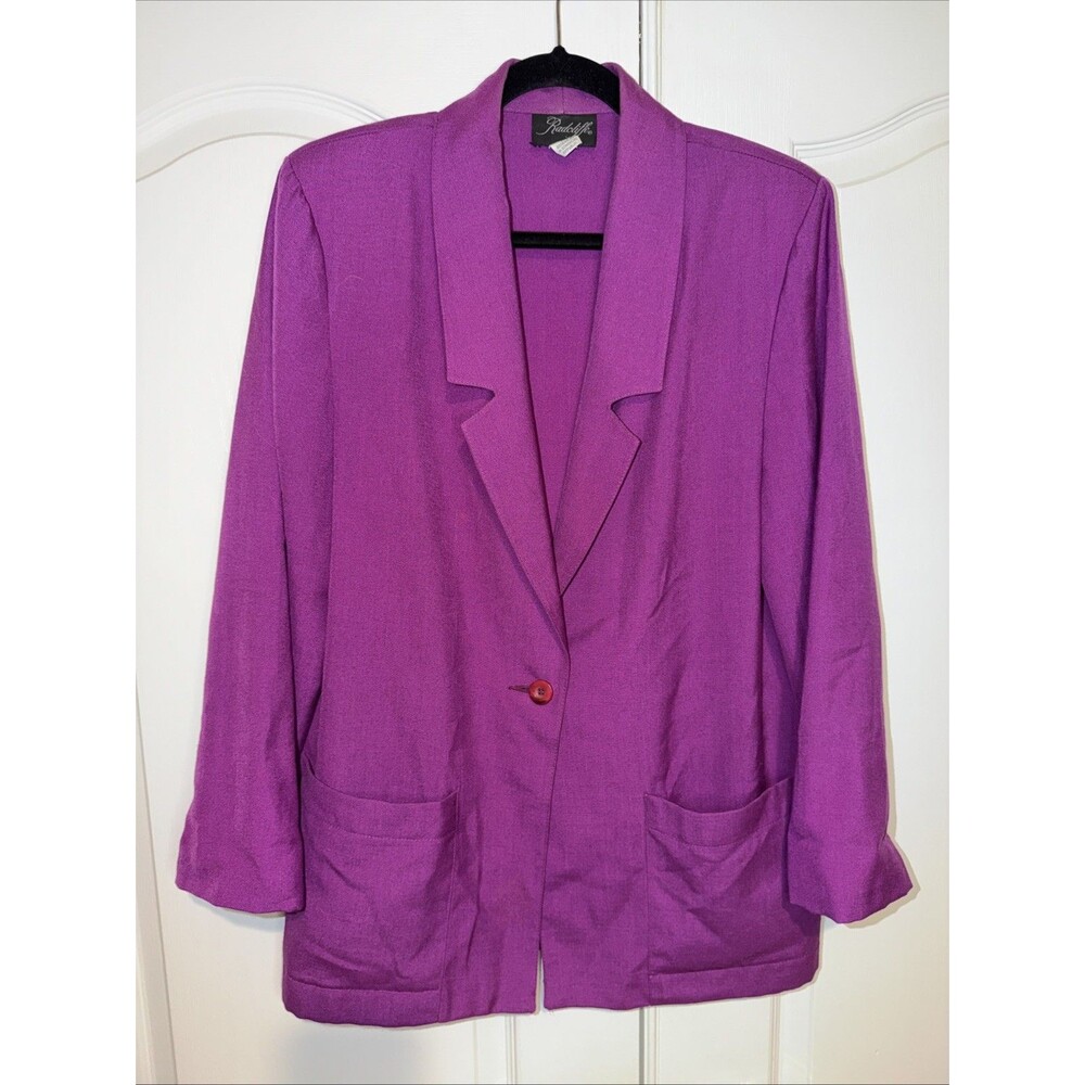Vintage Radcliffe Womens Blazer Size 10 Purple Pockets Career Office Button